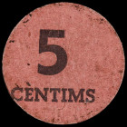 Sabadell. Distribució racionament. 5 céntimos. (AL. 122) (RGH. 9782). Cartón redondo. Raro. MBC.
