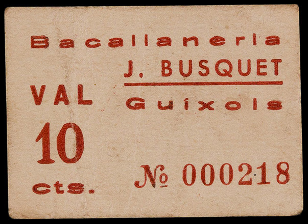 Sant Feliu de Guíxols. Bacallaneria J. Busquet. 10 céntimos. (AL. 2033) (RGH. 81...