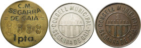 Segarra de Gaià. 1 peseta (tres). (AC. 36, 37 y 39) (T. 2672 a 2674). 3 monedas, serie completa. Escasas. MBC/MBC+.