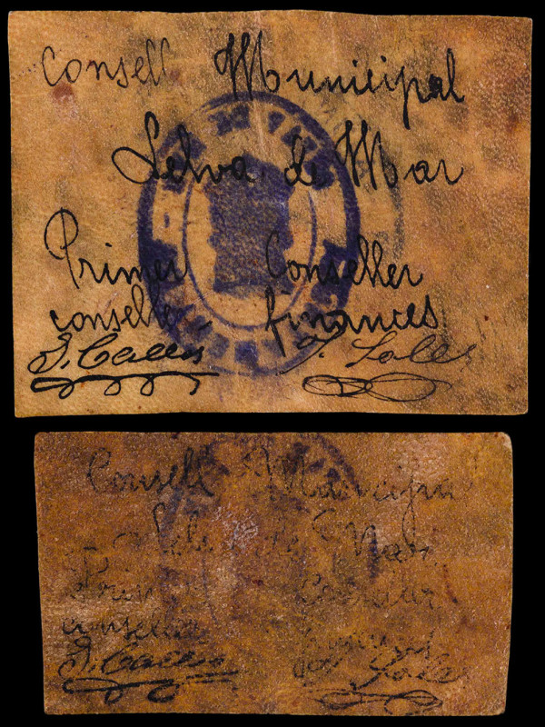 Selva de Mar. 50 céntimos y 1 peseta. (T. 2694a y 2695a). 2 billetes en pergamin...