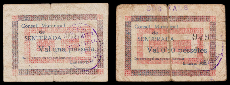 Senterada. 50 céntimos y 1 peseta. (T. 2701 y 2702). 2 cartones, todos los de la...