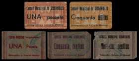 Sesgueioles. 25, 50 céntimos (dos) y 1 peseta (dos). (T. 2736a, 2737, 2739, 2743 y 2744). 2 cartones y 3 en celuloide, una serie completa. Conjunto mu...