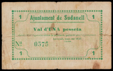 Sudanell. 1 peseta. (T. 2800). Rarísimo. BC+.