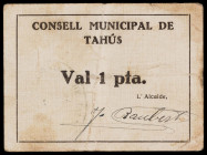Tahús. 1 peseta. (T. 2819). Nº 126. Único cartón de la localidad. Rarísimo. BC+.