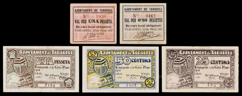 Taradell. 25, 50 céntimos (dos) y 1 peseta (dos). (T. 2822 a 2825 y 2826b). 2 ca...