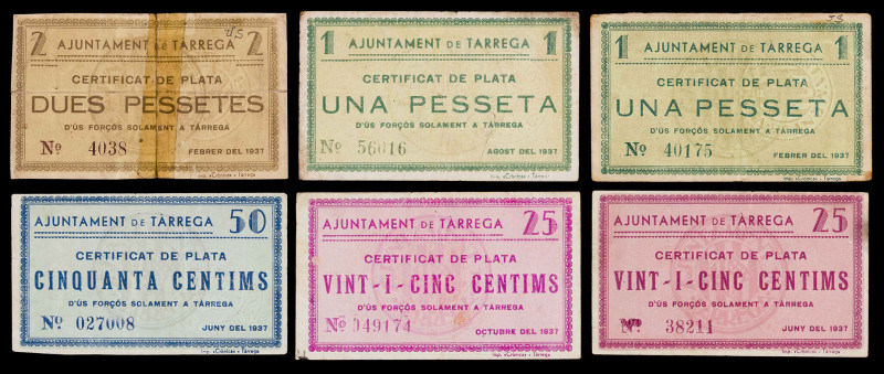 Tàrrega. 25 (dos), 50 céntimos, 1 (dos) y 2 pesetas. (T. 2831, 2832b, 2833a, 283...