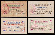 Tornabous. 25, 50 céntimos, 1 y 2 pesetas. (T. 2916 a 2919). 4 billetes, serie completa. Las 2 pesetas, nº 152 y los 50 céntimos, nº 0174. Muy raros. ...