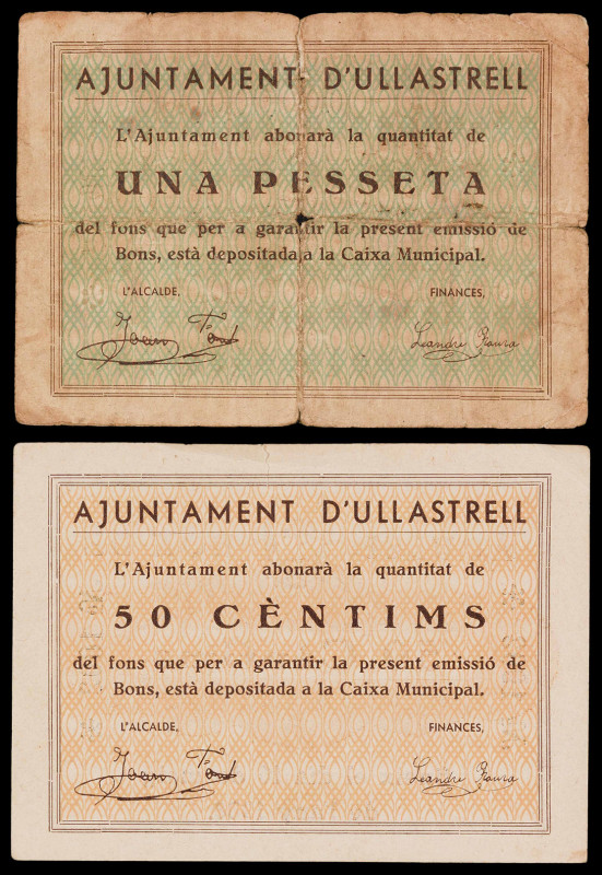 Ullastrell. 50 céntimos y 1 peseta. (T. 3027 y 3028). 2 billetes, todos los de l...