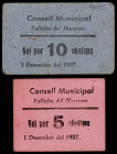 Vallalta del Maresme. 5 y 10 céntimos. (T. 3055 y 3056c). 2 cartones, serie completa. Raros. MBC/MBC+.
