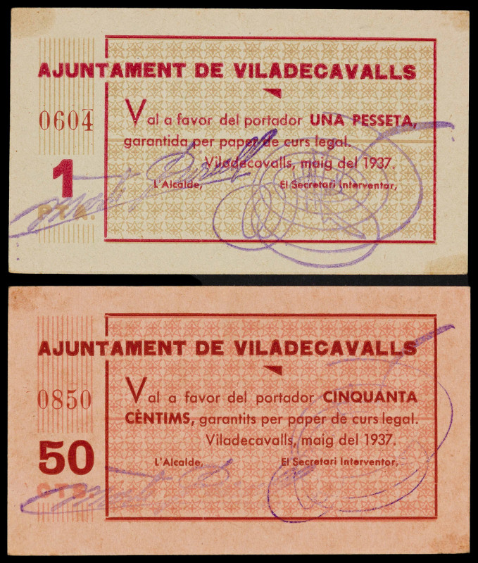 Viladecavalls. 50 céntimos y 1 peseta. (T. 3203a y 3204). 2 cartones, serie comp...