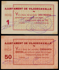 Viladecavalls. 50 céntimos y 1 peseta. (T. 3203a y 3204). 2 cartones, serie completa. Escasos. EBC-.