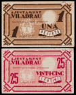 Viladrau. 25 céntimos y 1 peseta. (T. 3213 y 3214). 2 billetes, serie completa. Escasos. MBC/EBC-.