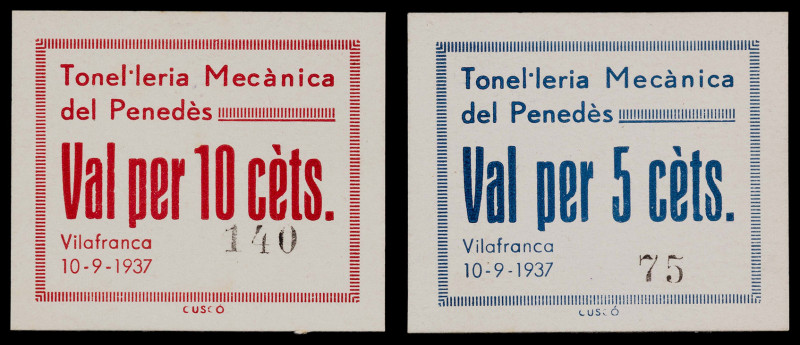 Vilafranca del Penedès. Tonel·leria Mecànica del Penedès. 5 y 10 céntimos. (AL. ...