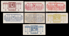 Vilaller. 10, 25, 50 céntimos (dos) y 1 peseta (tres). (T. 3235, 3235a, 3236, 3236a, 3237a, 3238 y 3239). 7 billetes, 3 series completas. La peseta de...