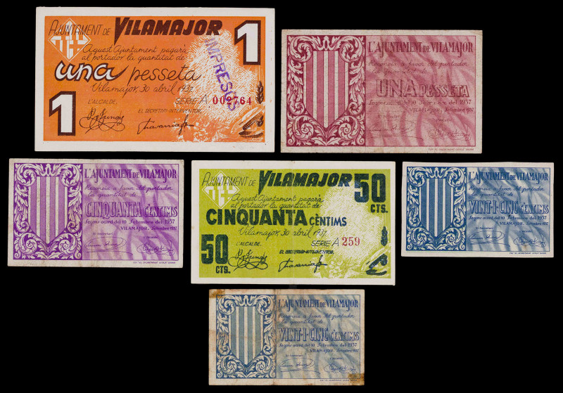 Vilamajor. 25 (dos), 50 céntimos (dos) y 1 peseta (dos). (T. 3252abc, 3253 a 325...