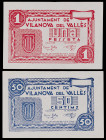 Vilanova del Vallès. 50 céntimos y 1 peseta. (T. 3283de y 3284de). 2 billetes, serie completa. Raros así. EBC/EBC+.