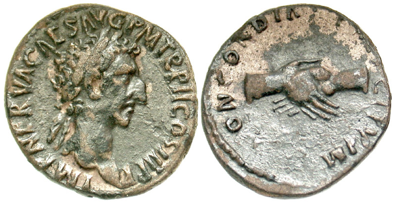 "Nerva. A.D. 96-98. AR denarius (17.2 mm, 3.22 g, 7 h). Rome mint, Struck A.D. 9...