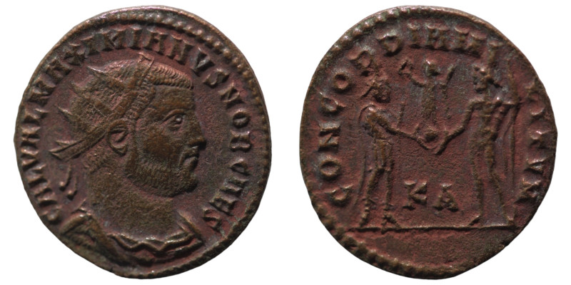 Maximianus. (286-305 AD). Æ Follis. (21mm, 2,43g) Antioch. Obv: IMP GAL VAL MAXI...