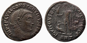 Constantinus I. (317-320 AD). Follis. (19mm, 2,85g) Antioch. Obv: IMP CONSTANTINVS AVG. draped bust of Constantinus holding scepter left. Rev: IOVI CO...