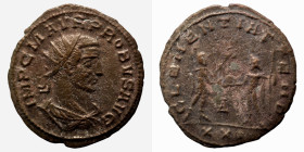 Probus. (276-282 AD). Æ Antoninian. (22mm, 3,22g) Antioch. Obv: IMP C M AVR PROBVS AVG. radiate cuirassed bust of Probus right. Rev: CLEMENTIA TEMP. P...