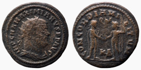 Maximianus. (286-305 AD). Æ Follis. (21mm, 2,74g) Antioch. Obv: IMP C M A MAXIMIANVS P F AVG. radiate cuirassed bust of Maximianus right. Rev: CONCORD...