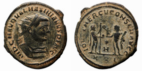 Maximianus. (286-305 AD). Æ Antoninian. (22mm, 3,39g) Antioch. Obv: IMP C M AVR VAL MAXIMIANVS P F AVG. radiate cuirassed bust of Maximianus right. Re...