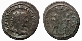 Gallienus. (253-268 AD) AR Antoninianus. (22mm, 3,49g) Antioch. Obv: IMP CP LIC GALLIENVS PF AVG. cuirassed bust of Valerian right. Rev: VIRTVS AVGG. ...