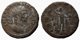 Aurelian. (270-275 AD). Æ Antoninian. (21mm, 4,24g) Cyzicus. Obv: IMP C AVRELIANVS AVG. cuirassed bust of Aurelian right. Rev: SOL INVICTO. Sol standi...