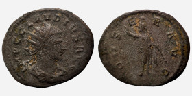 Claudius II. Gothicus. (268-269 AD). BI Antoninianus. (19mm, 2,92g) Antioch. Obv: IMP C CLAVDIVS AVG. draped and cuirassed bust right. Rev: CONSER AVG...