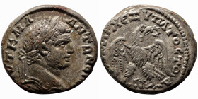 Caracalla. (215-217 AD). Billon Tetradrachm. (24mm, 14,24g) Antioch. Obv: laureate bust of Caracalla right. Rev: eagle spreading wings standing left h...