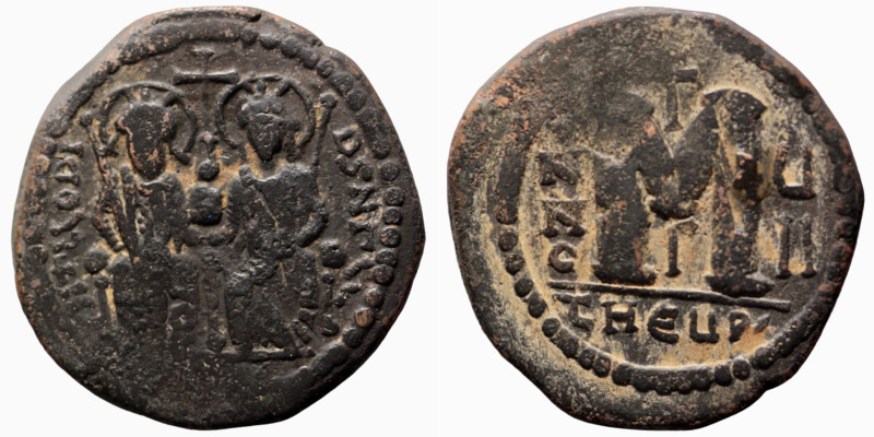 Justin II. and Sophia. (565-578 AD). Follis. (32mm, 13,72g) Theoupolis. Obv: Jus...