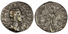 Julia Soaemias. (220-222 AD). Denar. (18mm, 2,50g). Rome. Obv: IVLIA SOAEMIAS AVG. draped bust of Julia Soaemias right. Rev: VENVS CAELESTIS. Venus st...