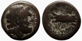 Phoenicia. Arados. (137-51 BC) Æ Bronze. (14mm, 2,99g) Obv: laureate head of Zeus right. Rev: galley-ram left.