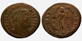 Licinius I. (317-320 AD). Follis. (22mm, 4,32g) Nicomedia. Obv: IMP LICINIVS AVG. laureate bust of Licinius right. Rev: IOVI CONSERVATORI AVGG. Jupite...