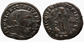 Licinius I. (317-320 AD). Follis. (22mm, 3,08g) Antioch. Obv: IMP LICINIVS AVG. laureate bust of Licinius right. Rev: IOVI CONSERVATORI AVGG NN. Jupit...