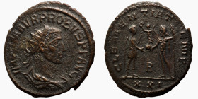 Probus. (276-282 AD). Æ Antoninian. (20mm, 2,70g) Antioch. Obv: IMP C M AVR PROBVS AVG. radiate cuirassed bust of Probus right. Rev: CLEMENTIA TEMP. P...