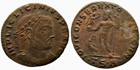 Licinius I. (317-320 AD). Follis. (22mm, 3,41g) Thessalonica. Obv: IMP LIC LICINIVS PF AVG. laureate bust of Licinius right. Rev: IOVI CONSERVATORI AV...