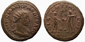 Probus. (276-282 AD). Æ Antoninian. (22mm, 4,53g) Antioch. Obv: IMP C M AVR PROBVS AVG. radiate cuirassed bust of Probus right. Rev: CLEMENTIA TEMP. P...