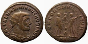 Maximianus. (285-295 AD). Æ Antoninian. (19mm, 2,64g) Antioch. Obv: GAL VAL MAXIMIANVS PF AVG. radiate cuirassed bust right. Rev: CONCORDIA MILITVM. J...