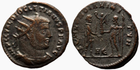 Diocletian. (285 AD). Æ Antoninian. (20mm, 2,24g) Antioch. Obv: IMP C C VAL DIOCLETIANVS P F AVG. radiate cuirassed bust of Diocletian right. Rev: CON...