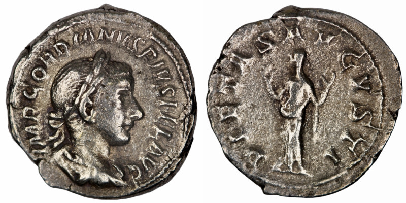 Gordian III. (240 AD). Denar. (19mm, 3,44g) Rome. IMP GORDIANVS PIVS FEL AVG. la...