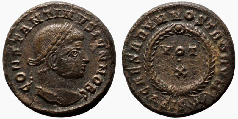 Constantinus I. (320-321 AD). Follis. (18mm, 3,19g) Siscia. Obv: CONSTANTINVS IV...