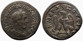 Trajan Decius. (250-251 AD). Billon Tetradrachm. (26mm, 9,99g) Antioch. Obv: laureate bust of Trajan Decius right. Rev: eagle spreading wings standing...
