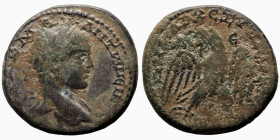 Caracalla. (215-217 AD). Billon Tetradrachm. (25mm, 12,19g) Antioch. Obv: laureate bust of Caracalla right. Rev: eagle spreading wings standing left h...
