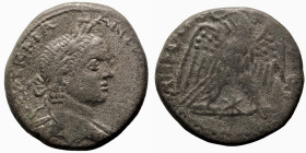 Caracalla. (215-217 AD). Billon Tetradrachm. (24mm, 11,85g) Antioch. Obv: laureate bust of Caracalla right. Rev: eagle spreading wings standing left h...