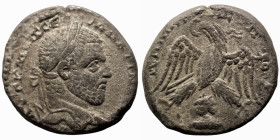 Macrinus. (217-218 AD). Billon Tetradrachm. (25mm, 13,84g) Mesopotamia. Emesa. Obv: laureate bust of Macrinus right. Rev: eagle spreading wings standi...
