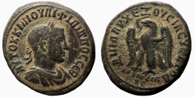 Philip II. (247 AD). Billon Tetradrachm. (26mm, 11,40g) Antioch. Obv: laureate bust of Philip right. Rev: eagle spreading wings standing left holding ...