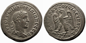 Philip II. (247 AD). Billon Tetradrachm. (26mm, 12,51g) Antioch. Obv: laureate bust of Philip right. Rev: eagle spreading wings standing left holding ...