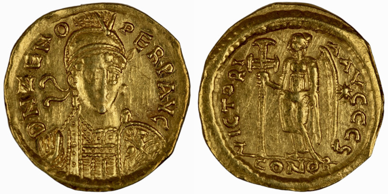 Zeno. (476-491 AD). AV Solidus. (19mm, 4,27g) Constantinople. Obv: D N ZENO PERP...