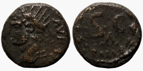 Caracalla. (198-217 AD). Æ Bronze. (13mm, 2,05g) Syria. Antioch. Obv: radiate bust of Caracalla left. Rev: SC in wreath and delta.
